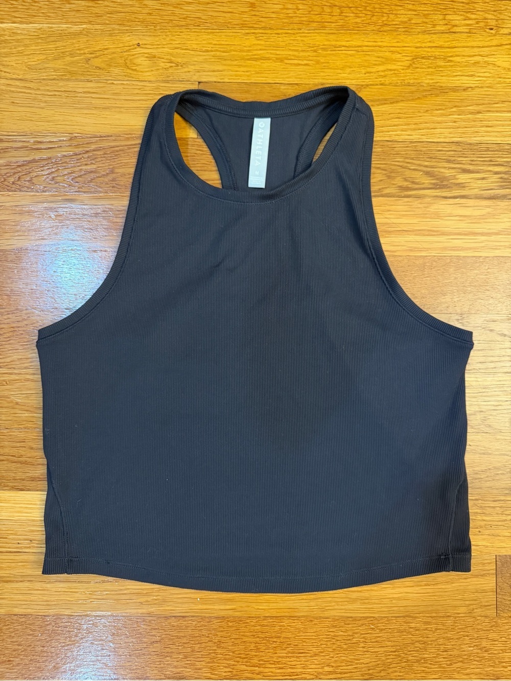 Athleta High Neck Ribbed Racerback Crop Tank Top Shirt in Black - Size Medium